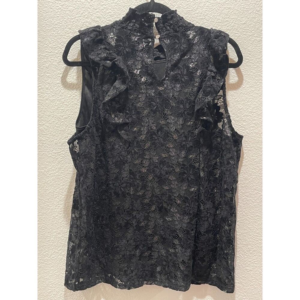 Cable & Gauge High Neck Black Lace Floral Sleeveless Top - NWT - Size L - Picture 3 of 7